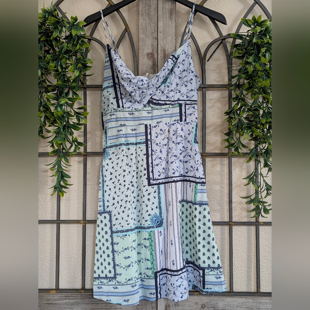 LOFT Blue and Green Patchwork Cotton Mini Dress Size 6